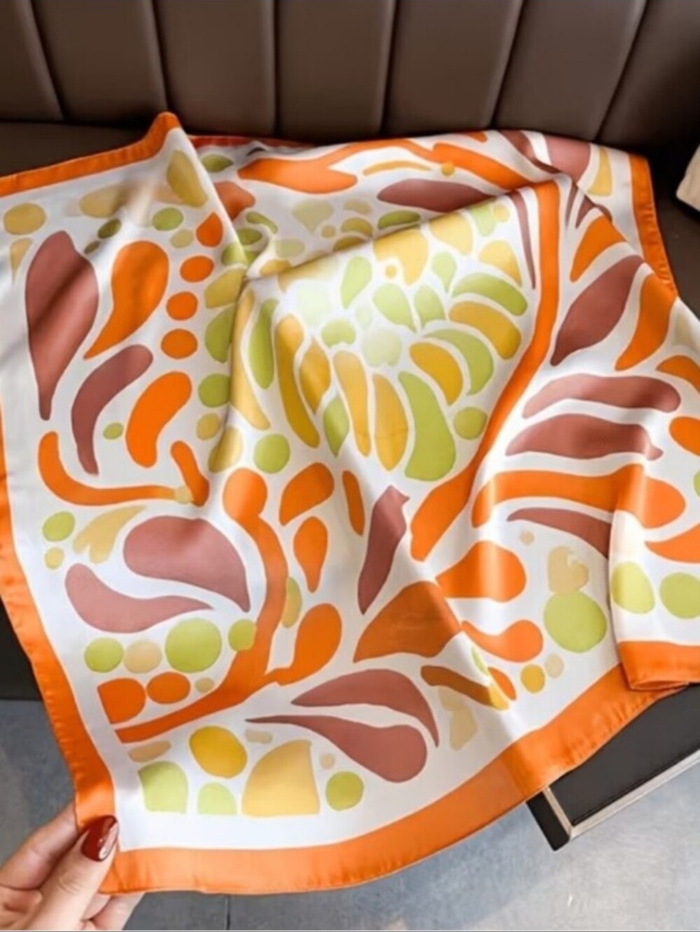 Silk-feel Vibrant Orange & Green Abstract  Scarf Head & Neck Scarf